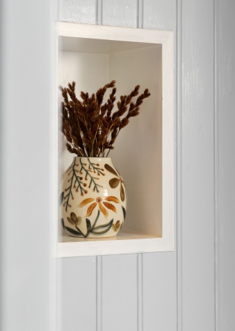 Vază din ceramică stoneware pictată manual cu motive botanice folk, D15×H15 cm, „Folk Vase" - Img 2