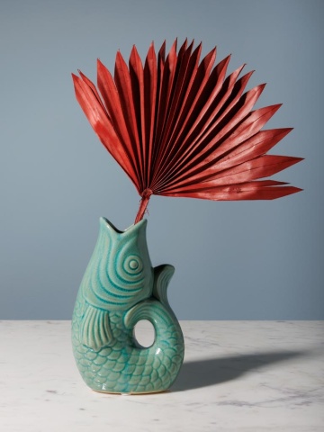 Vaza verde, din ceramica, forma de peste, H20cm Stone - Img 5