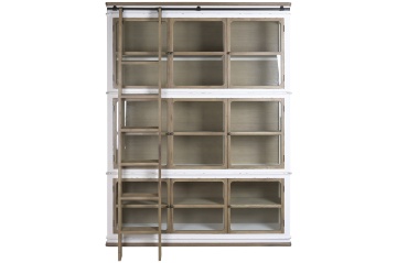 Vitrină vintage din lemn masiv, alb, cu 9 uși vitrate, 3 rafturi și scară de bibliotecă, 240 x 180 x 45 cm, „Labeaume” - Img 6