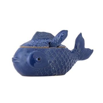 Zaharniță rustică din ceramică albastră, în formă de pește, 35,5x15x15,5 cm, „Hiro"