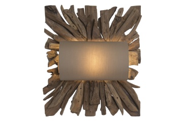 Aplică de perete din rădăcină de tec reciclat și in, maro, finisaj natural, 71,5 x 60 x 25 cm, „Soissons” - Img 5