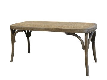 Bancheta din lemn de cauciuc, rattan si rachita , cu aspect vintage, Old French