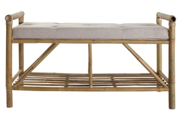 Banchetă hol bej din bumbac și bambus natur, cu raft și brațe, 54 x 100 x 44 cm, „Bamboo” - Img 7