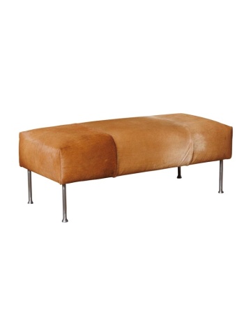 Banchetă hol maro din piele naturală de vacă și metal, 43 x 104 x 46 cm, „Mosset” - Img 2