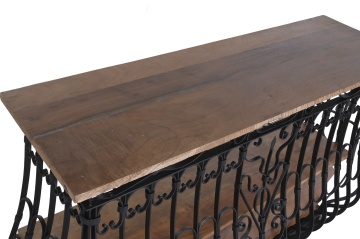 Bar din metal și lemn, în stil romantic și industrial, negru și natur, cu suport pentru sticle și pahare, 97 x 144 x 42 cm, „Périgord” - Img 5