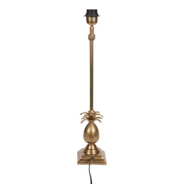 Bază pentru lampă de masă din aluminiu, auriu, cu picior înalt și ananas sculptat, bază pătrată, finisaj antichizat, 56 x 11 cm, „Lutèce”
