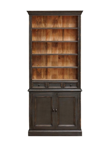 Biblioteca din lemn de mango, cu 6 rafturi, un sertar si 2 usi, cu aspect vintage, Valmore - Img 1