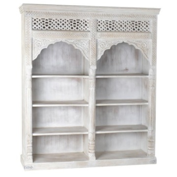Bibliotecă living albă din lemn de mango, cu 6 rafturi deschise, 200 x 180 x 40 cm, „Maharaja” - Img 2
