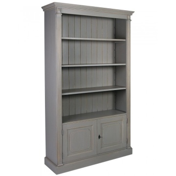 Bibliotecă living gri din lemn de pin, cu 3 rafturi deschise și 2 uși, 197 x 120 x 37 cm, „Ernest” - Img 2