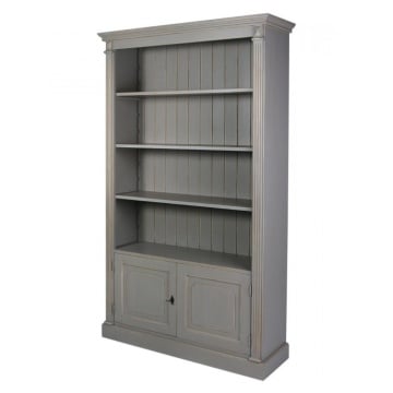 Bibliotecă living gri din lemn de pin, cu 3 rafturi deschise și 2 uși, 197 x 120 x 37 cm, „Ernest”