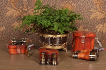 Binoclu marin decorativ din alamă și piele, maro, cu toc din piele, aspect vintage, finisaj antichizat, 14 x 14 x 8 cm, „Capitaine” - Img 2