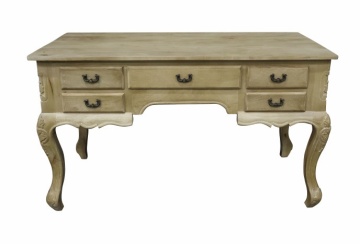Birou clasic francez în stil Louis XV, din lemn masiv, cu finisaj decapé natural, „Richelieu” - Img 4