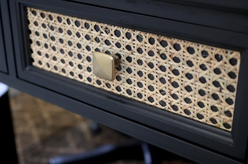 Birou cu sertare din lemn, ratan și metal, negru, 80 x 110 x 42 cm, „Old French” - Img 5