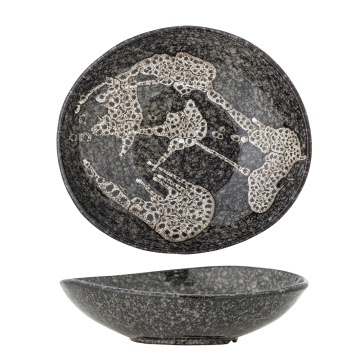 Bol de servire din ceramică, gri, formă rotunda cu margine ondulata, glazură reactivă, 8 x 24 cm, „Sway” - Img 5