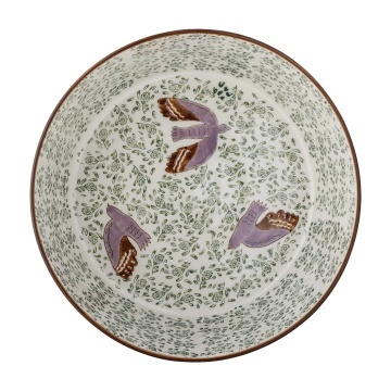 Bol din ceramică cu păsări lila și motive florale verzi pictate manual, 28×9 cm, „Hezha"