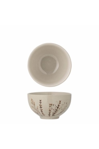 Bol din ceramică, natur, cu ilustrații botanice pictate manual, 11.5x6.5 cm, „Bea"
