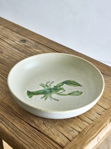 Bol mare din ceramică cu homar verde pictat, D29×H6,5 cm, „Hadden" - Img 2