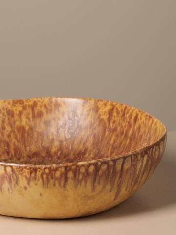 Bol pentru salată din ceramică, muștar și maro, formă organică, scurgeri maro pe margine, finisaj glazurat, 7,2 x 30 cm, „Intense” - Img 5