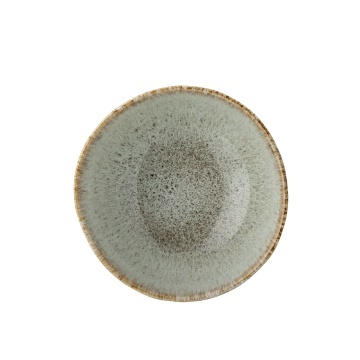Bol rustic din ceramică artizanală cu dungi verticale maro pe fond bej, 14×7 cm, „Fleur" - Img 2