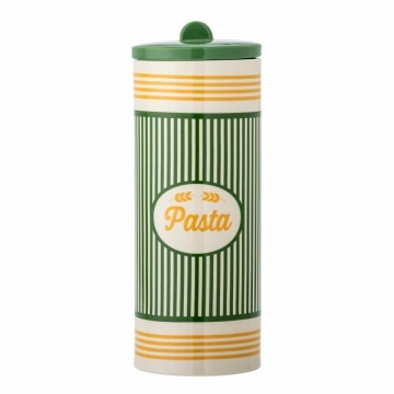 Borcan din ceramică cu capac, multicolor, cu dungi verzi și etichetă decorativă, finisaj lucios, 30 x 11 cm, „Stefano”
