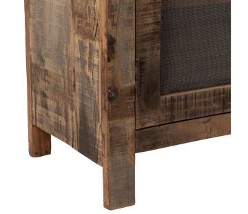 Bufet rustic din lemn de mango și acacia, natur, cu 2 uși cu plasă metalică și mânere din metal, 76 x 115 x 42 cm, „Campagne” - Img 7