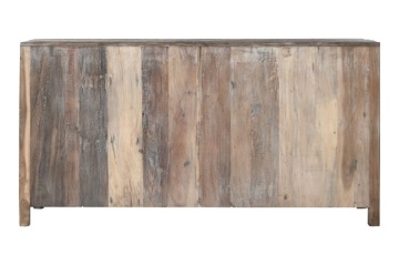 Bufet rustic din lemn reciclat, natur, cu 4 uși vitrate și mânere din metal negru, 90 x 170 x 40 cm, „Valmira” - Img 3