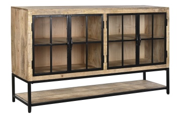 Bufet-vitrină stil industrial din lemn de mango și metal, natur și negru, cu 4 uși vitrate și raft inferior deschis, 100 x 170 x 45 cm, „Arcole” - Img 5