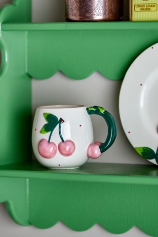 Cană din ceramică cu cireșe sculptate, D10×H9 cm, roz, „Berrie" - Img 2