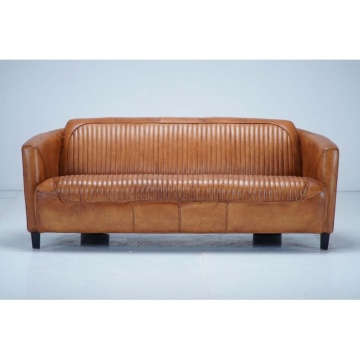 Canapea 2 locuri din piele naturală, cognac, aspect vintage, Pilot, 175 x 86 x 68 cm - Img 2