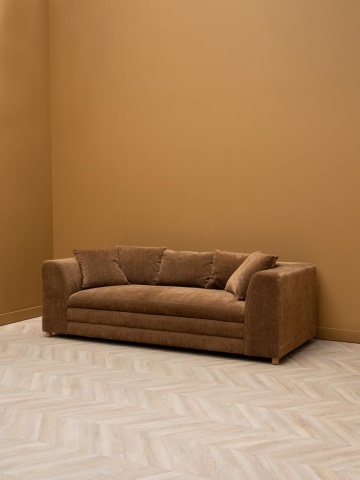 Canapea 3 locuri din catifea maro, cu perne incluse, picioare din lemn masiv, aspect vintage, 68×220×99 cm, „Castano" - Img 7