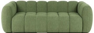 Canapea 3 locuri din stofă verde, cu spătar și brațe în volume tubulare, aspect retro, 73,5 x 230 x 107 cm, „Nancy”