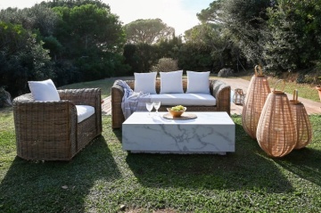 Canapea de exterior 3 locuri din rattan natural cu perne incluse, „Isla” - Img 2