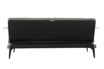Canapea extensibilă 3 locuri din stofă verde, cu brațe din lemn de eucalipt și picioare din metal, aspect retro, 81 x 204 x 87 cm, „Futuro Green” - Img 8