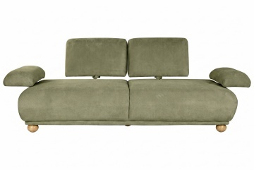 Canapea extensibilă 3 locuri din stofă verde, cu spătar și brațe rabatabile, aspect retro, 95 x 245 x 125 cm, „Hyères” - Img 7