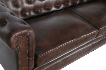 Canapea vintage 3 locuri din piele naturală maro închis, „Chesterfield" - Img 3