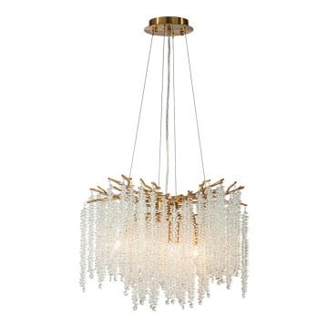 Candelabru din metal, auriu, cristale rotunde din sticlă, 40 x 45 cm, „Cascade”