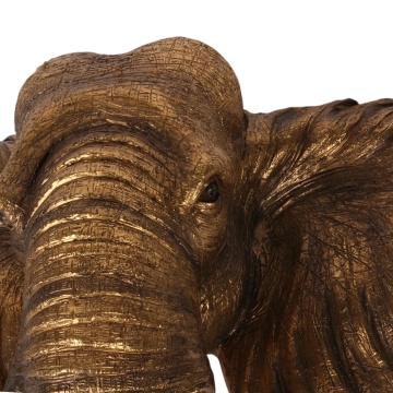 Cap de elefant decorativ de perete din polirășină, auriu, cu fildeși și urechi desfăcute, finisaj antichizat, 61 x 62,5 x 20 cm, „Mysore” - Img 3