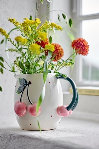 Carafă din ceramică cu cireșe sculptate, D15,5×H16 cm, roz, „Berrie" - Img 6