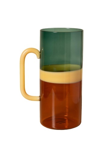 Carafă din sticlă borosilicată bicoloră, verde și portocaliu cu mâner galben, 20 × 9 cm, „Twiggy"
