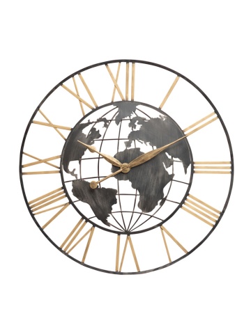 Ceas decorativ, de perete, din metal, Worldmap