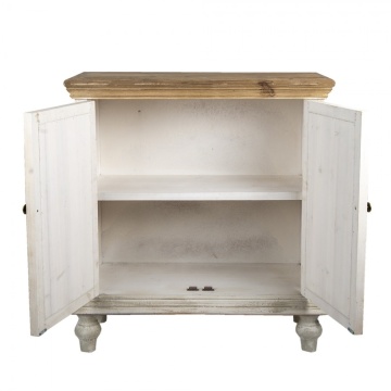 Comodă cu 2 uși, vintage, shabby chic, din lemn, alb, cu blat natur, raft interior și decor sculptat, 100 x 91 x 38 cm, „Fleur de Lys” - Img 2