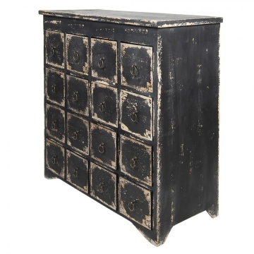 Comodă cu multe sertare, vintage, din lemn, negru, cu 16 sertare și mânere inel din metal, 96 x 96 x 40 cm, „Marquise” - Img 2