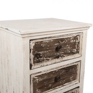 Comodă îngustă, vintage, din lemn, alb și maro, cu 4 sertare, butoni din metal și picioare curbate, 81 x 44 x 35 cm, „Renard” - Img 4