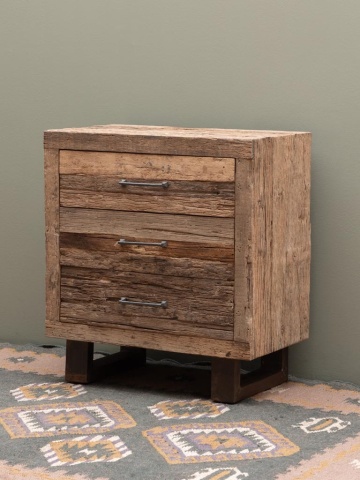 Comoda natur, din lemn reciclat, cu 3 sertare, aspect rustic, Endor - Img 3
