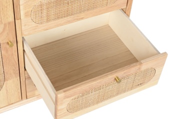 Comodă TV înaltă din lemn de hevea, natur, cu 1 ușă, 4 sertare, 1 raft și inserții din ratan împletit, 78 x 73,5 x 35 cm, „Rustic Charm” - Img 5