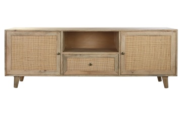 Comodă TV living din lemn de mango, natur, cu 2 uși din ratan împletit, 1 sertar și nișă deschisă, 64 x 180 x 40 cm, „Pornic” - Img 10