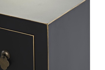 Comodă TV living din lemn, negru, cu 2 uși, 8 sertare și medalion oriental cu ramură înflorită, 51 x 130 x 26 cm, „Zenora” - Img 2