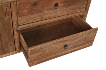 Comodă TV living din lemn reciclat, natur, cu 2 uși, 2 sertare și mâner rotund din metal negru, 65 x 156 x 44 cm, „Haven” - Img 6