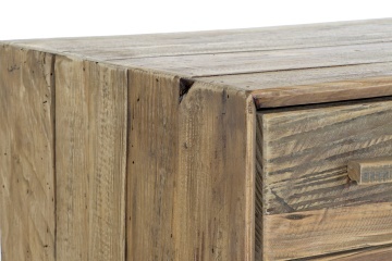 Comodă TV living din lemn reciclat, natur, cu 4 uși, 2 sertare, 2 nișe deschise și picioare oblice, finisaj antichizat, 65 x 180 x 48 cm, „Aubeline” - Img 10