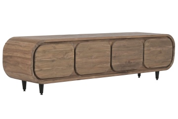 Comodă TV lungă din lemn de tec reciclat, maro, cu 4 sertare și picioare metalice, aspect rustic, 50 x 200 x 45 cm, „Granville” - Img 2